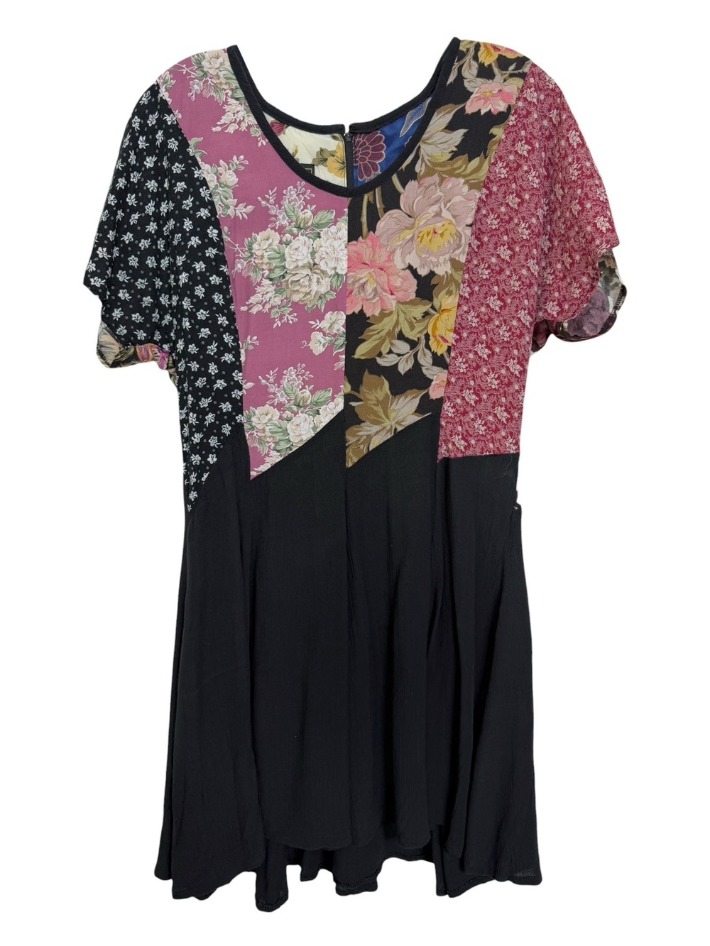 Vintage 90s Patchwork Floral Mini Skater Dress Size Medium Black Algo - Picture 8 of 8
